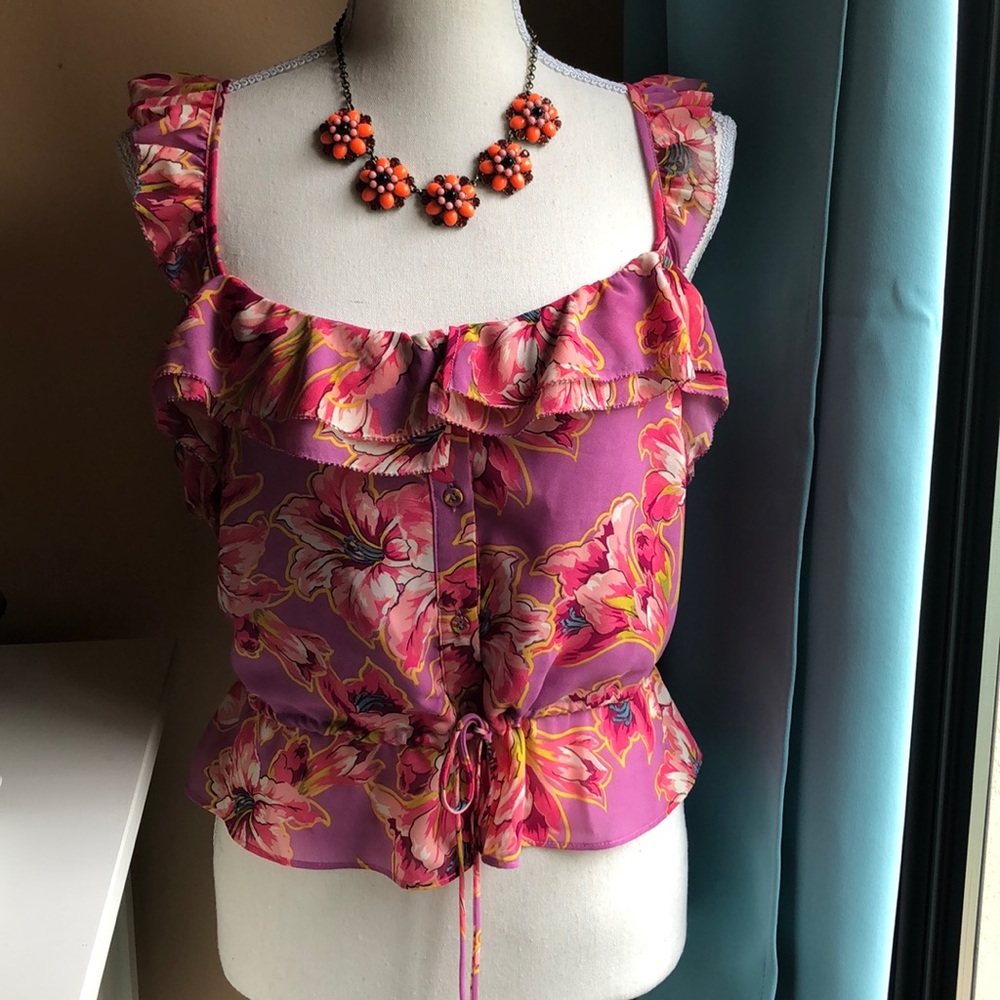 Astr Floral Ruffle Tank Top
